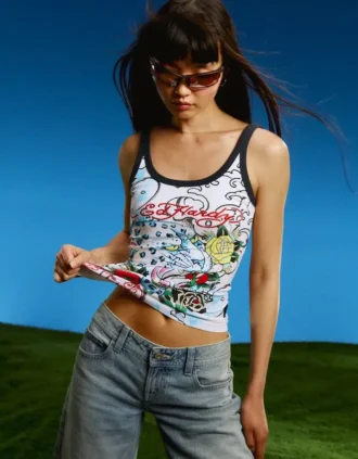 Ed Hardy X Bershka Αμάνικο μπλουζάκι με τύπωμα