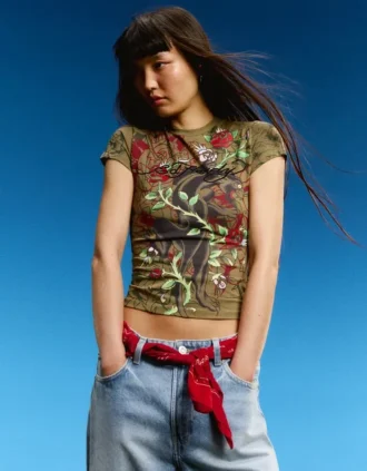 Ed Hardy X Bershka Κοντοσορτς T-shirt με τύπωμα
