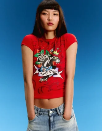 Ed Hardy X Bershka Κοντοσορτς T-shirt με τύπωμα