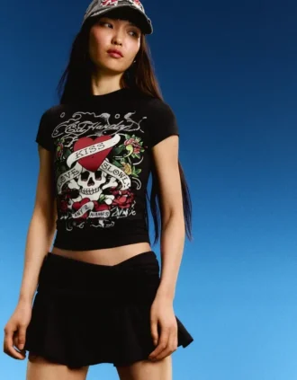 Ed Hardy X Bershka Κοντοσορτς T-shirt με τύπωμα