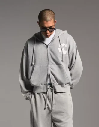 Φούτερ με φερμουάρ και στάμπα σε φαρδιά γραμμή – Φούτερ και hoodies