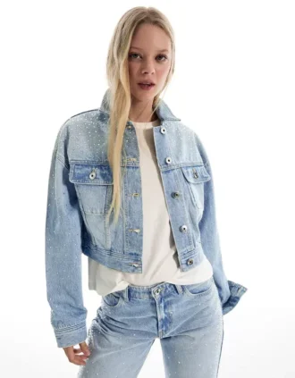 Κοντό Denim μπουφάν με στρας – Μπουφάν και καμπαρντίνα