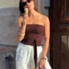 Μπλούζα bandeau με δέσιμο μπροστά – #Bershkastyle – Γυναίκες