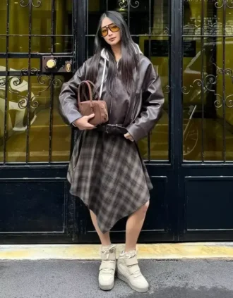 Μπουφάν bomber από Faux Leather με ζώνη – #Bershkastyle – Γυναίκες