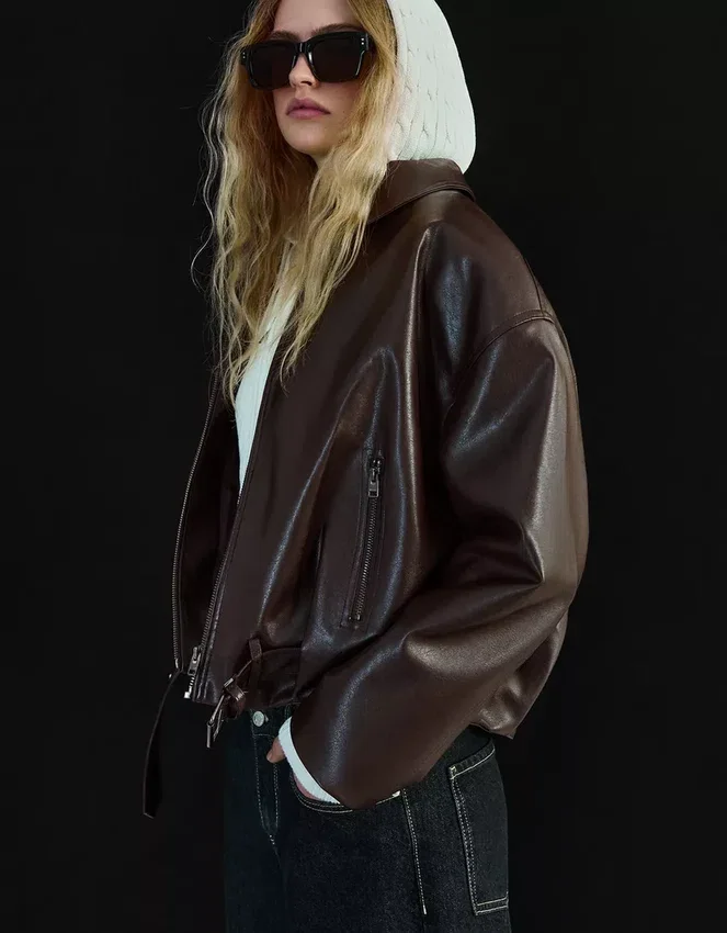 Μπουφάν bomber από Faux Leather με ζώνη – Μπουφάν και καμπαρντίνα Μπουφάν bomber από Faux Leather με ζώνη – Μπουφάν και καμπαρντίνα