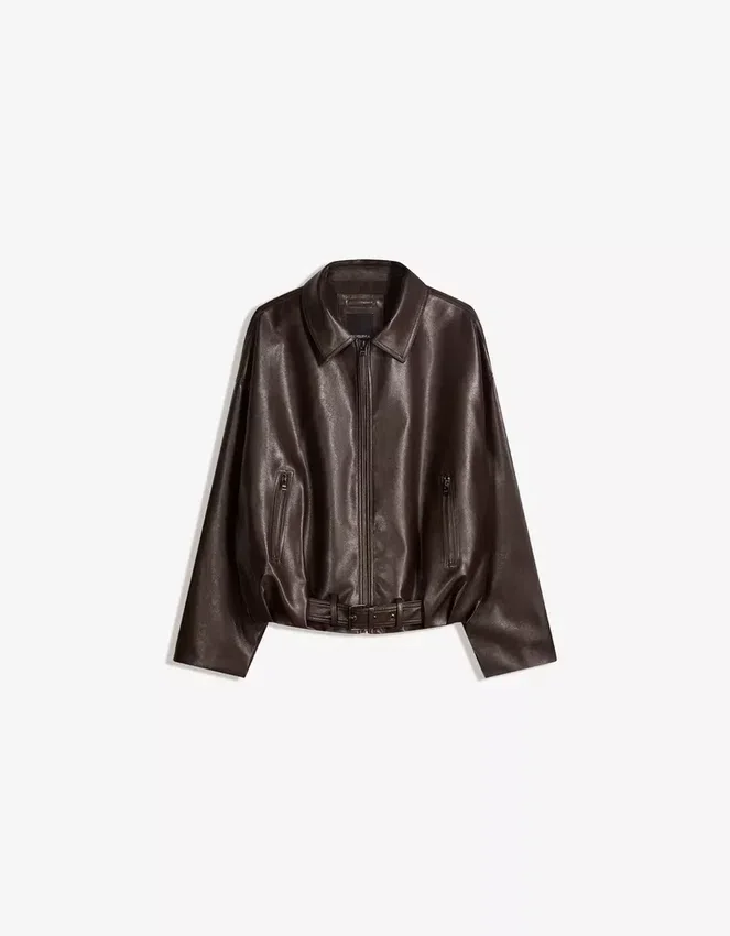 Μπουφάν bomber από Faux Leather με ζώνη – Μπουφάν και καμπαρντίνα Μπουφάν bomber από Faux Leather με ζώνη – Μπουφάν και καμπαρντίνα