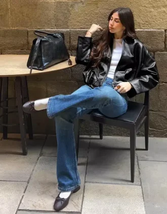 Μπουφάν Bomber με ζώνη από Faux Leather – Μπουφάν και Τρέντς – Γυναίκες