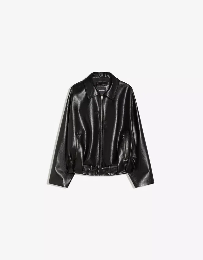 Μπουφάν Bomber με ζώνη από Faux Leather – Μπουφάν και Τρέντς – Γυναίκες Μπουφάν Bomber με ζώνη από Faux Leather – Μπουφάν και Τρέντς – Γυναίκες
