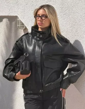 Μπουφάν με κολάρο τύπου χοάνης από Faux Leather