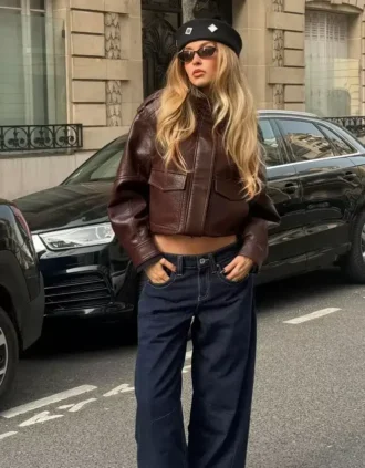 Μπουφάν με κολάρο τύπου χοάνης από Faux Leather