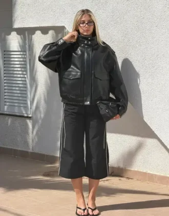 Μπουφάν με κολάρο τύπου χοάνης από Faux Leather