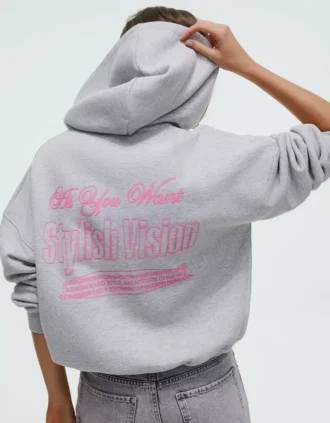 Oversize φούτερ με κουκούλα και φερμουάρ
