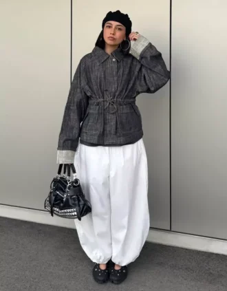 Oversize μπουφάν από Denim με υφή