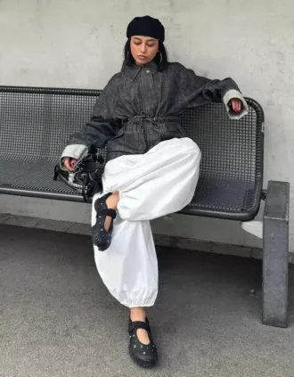 Oversize μπουφάν από Denim με υφή