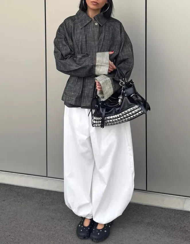 Oversize μπουφάν από Denim με υφή Oversize μπουφάν από Denim με υφή