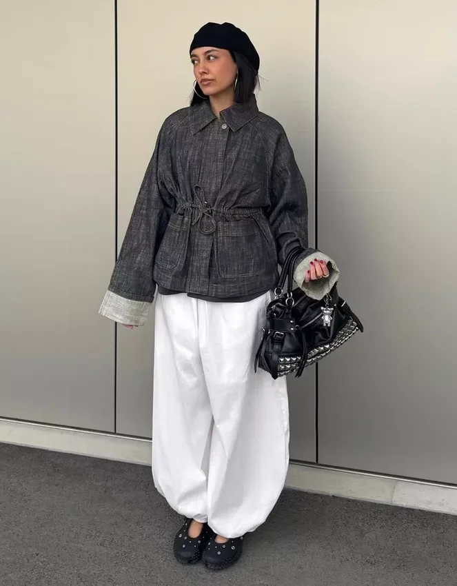 Oversize μπουφάν από Denim με υφή Oversize μπουφάν από Denim με υφή