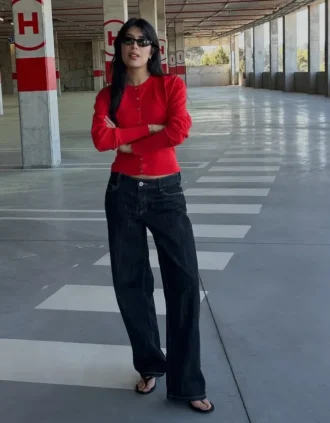 Ριγές μπουφάν με στρογγυλό λαιμό και κουμπιά