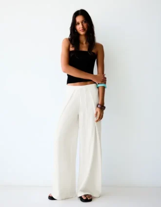 Ρουστίκ παντελόνι με Wide Leg και πιέτες